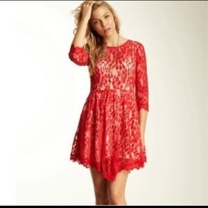 Elegant Red Lace Mini Dress